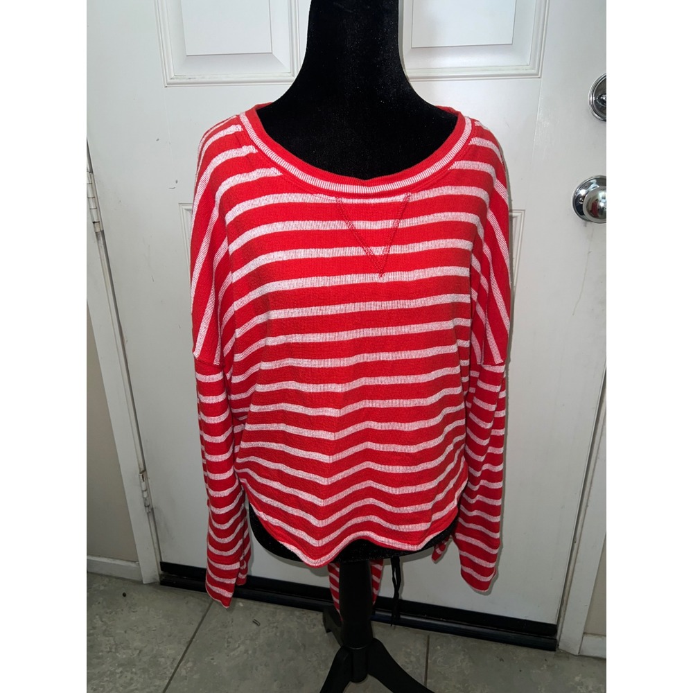Free People Beach Red White Striped Open Back Tie Hem Top Small